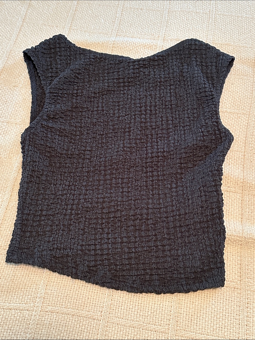 Pull&Bear Black Textured Cap-Sleeve Tank Top with scoop back